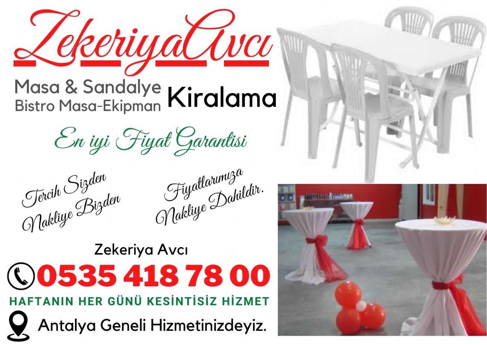Muratpaşa Masa Sandelye Bistro masa kiralama